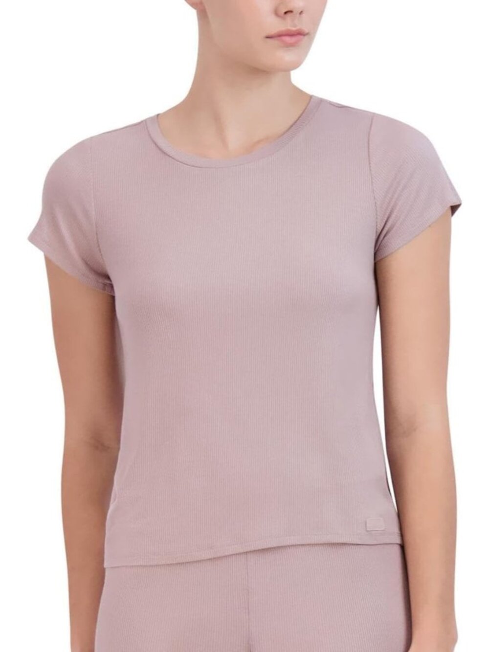 Steve Madden Women's Bark Ribbed Crew Neck Short Sleeve Sleep T Shirt